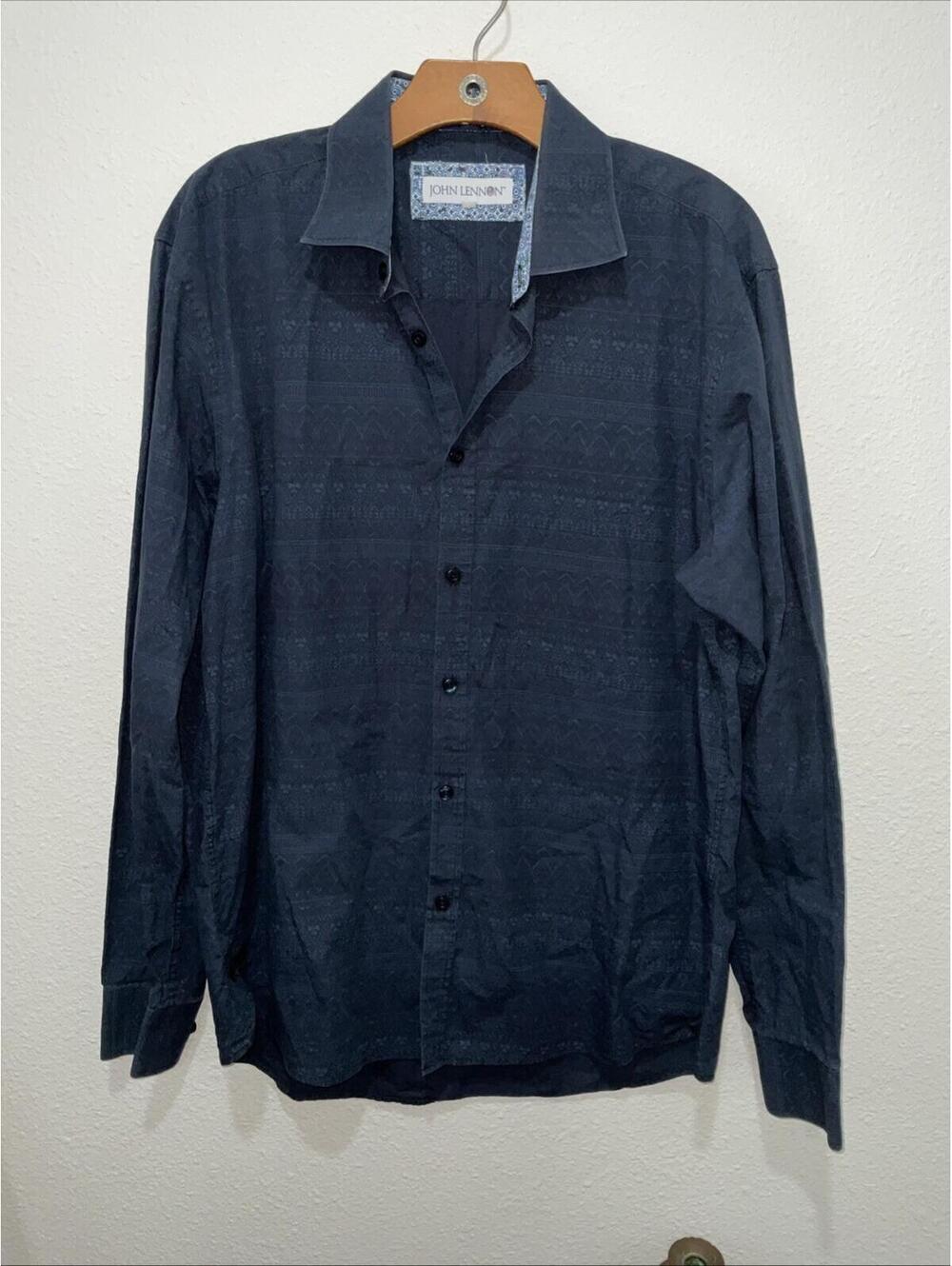 John Lennon Button-Down Shirt Men's Size Xl Blue With Abstract Pattern